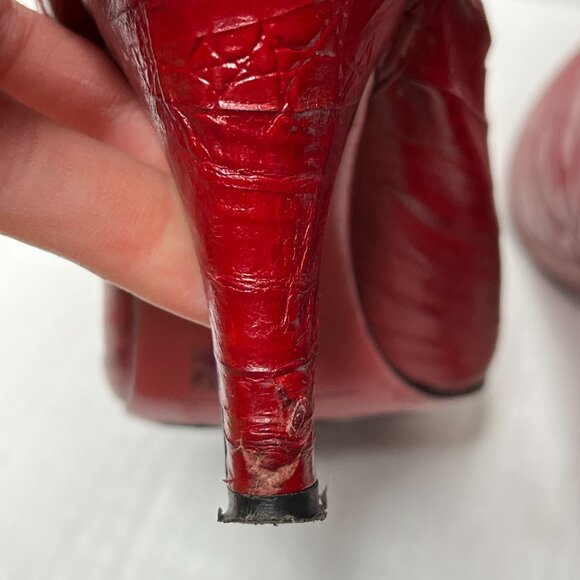 Jeffrey Campbell Knife Ankle Boots Size 6 Red Leather Western Snakeskin Bootie - Picture 8 of 16